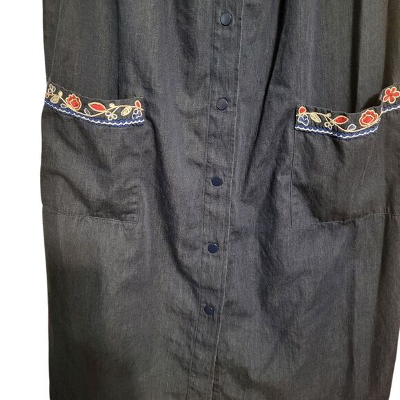 Go Softly Patio Cotton Womens House Dress Snap Up Front Floral Embroidered , M - Picture 4 of 6